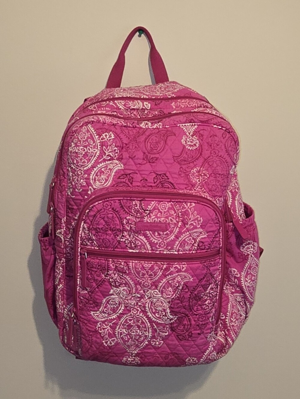 VERA BRADLEY Laptop Backpack Stamped Paisley Pattern Pink Cotton Quilted